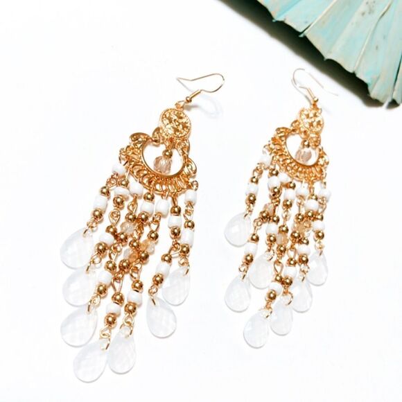 White beaded drop earrings #531 - Picture 2 of 5